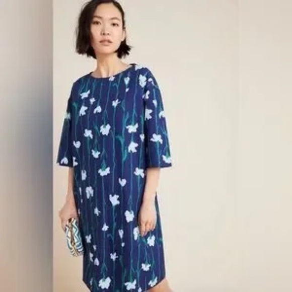 Marimekko Tarika Mini Dress in Viivakukka Blue Floral Print size 36 - Picture 2 of 8
